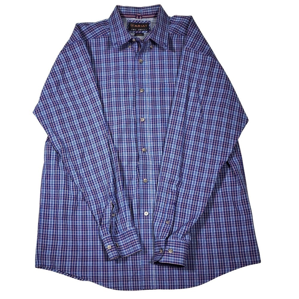 Ariat‎ Pro Series Blue Plaid Western Shirt Mens Large Mesh Back Button Down